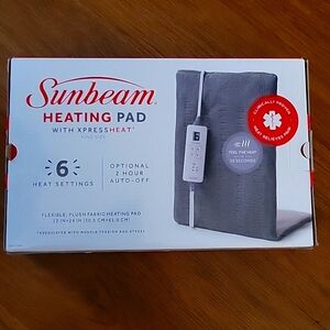 Sunbeam XL heating pad back neck shoulder pain relief 12x24" 6 settting gray New